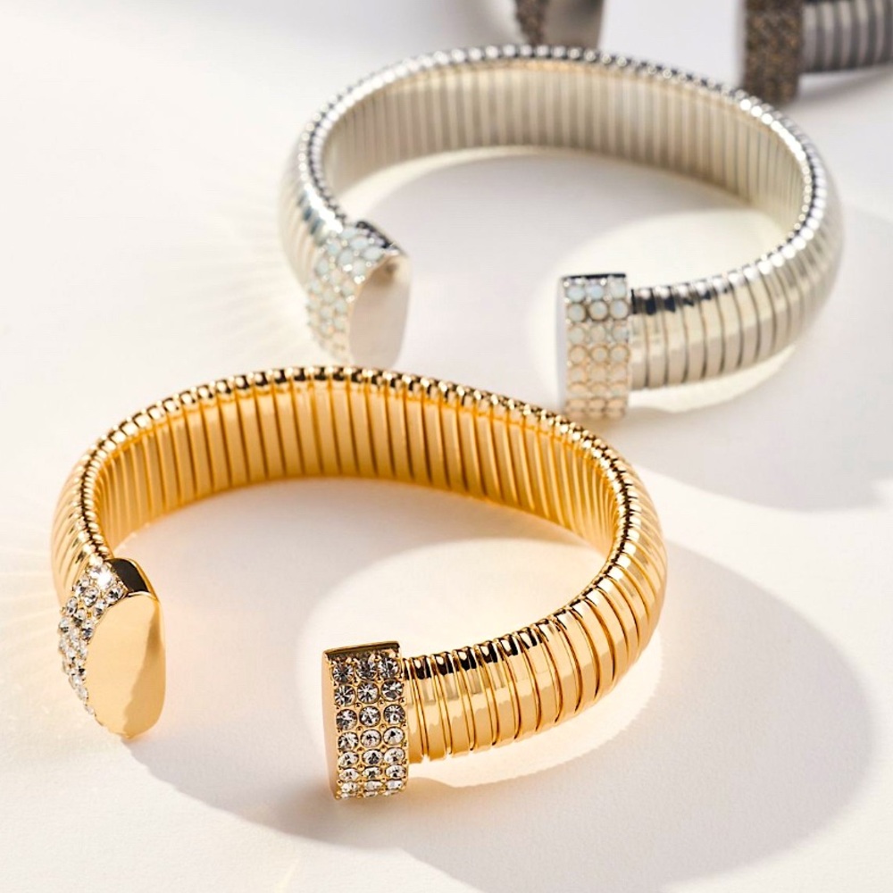 ANTHROPOLOGIE-New! Set of 2- Gold and Silver gemstone cuff bracelet bundle. 🩶💛